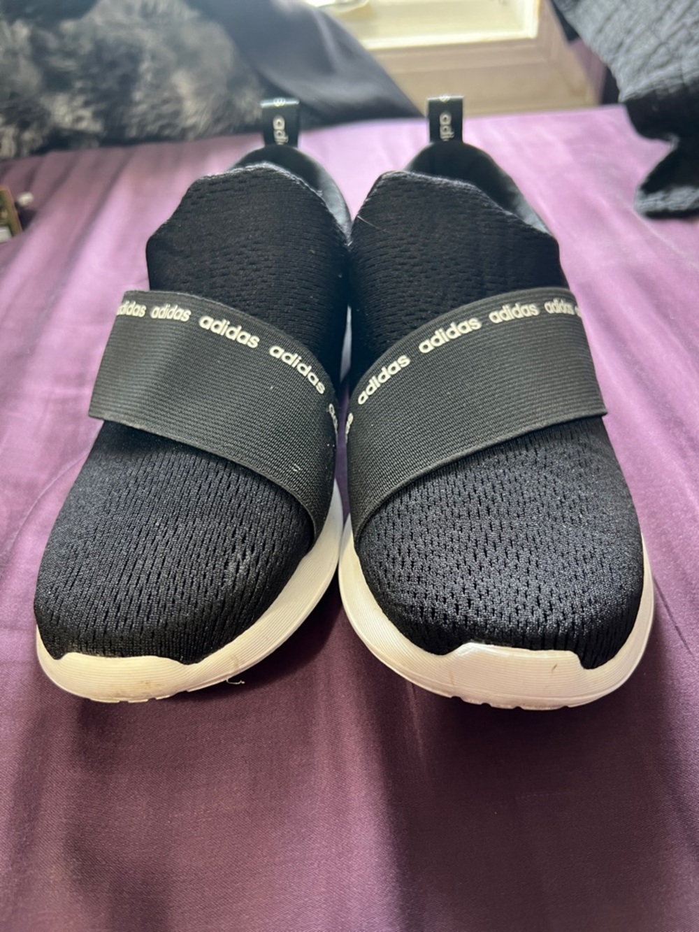 adidas Black Knit Slip-On Sneakers with White Sole